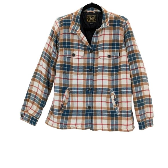 Obey Flannel Button-Up Jacket Women Size L Plaid Quilted Lining Gorpcore Casual - Picture 1 of 14